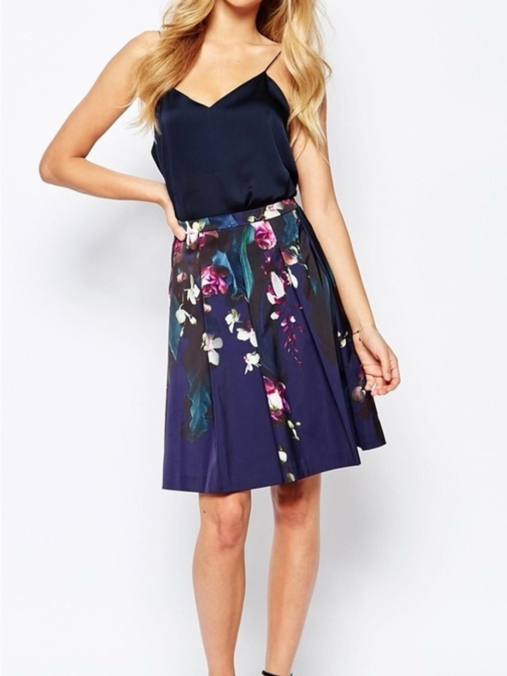 Ted Baker Floral Navy A-Line Skirt